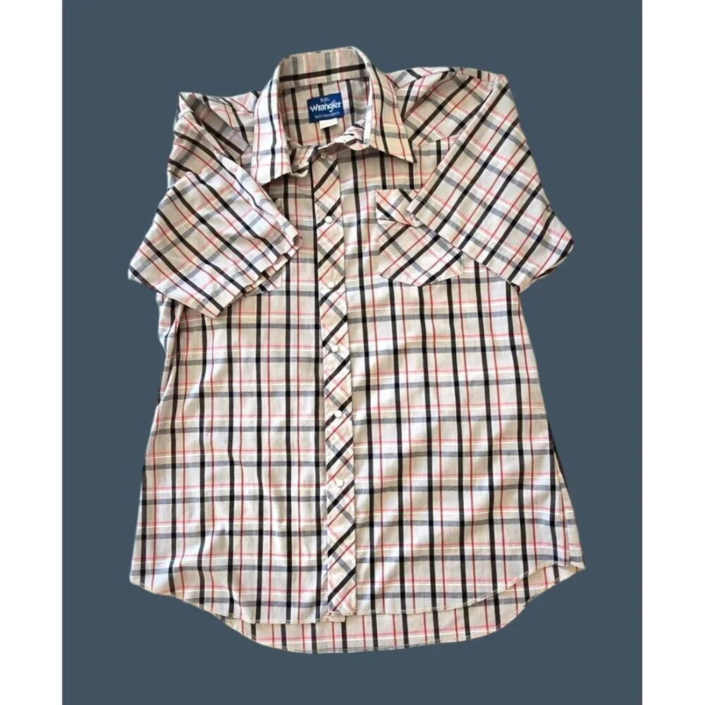 Vintage Wrangler Men's L Western Pearl Snap Short Sleeve Shirt Size 16.5 READ - Picture 2 of 5